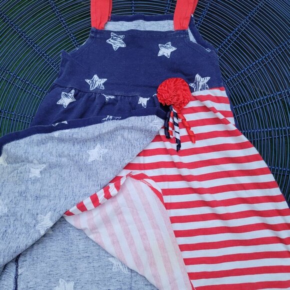 Girls’ Patriotic Dress 4T w/ Stars, Stripes & Red Flower | Americana Kidswear - Picture 4 of 9